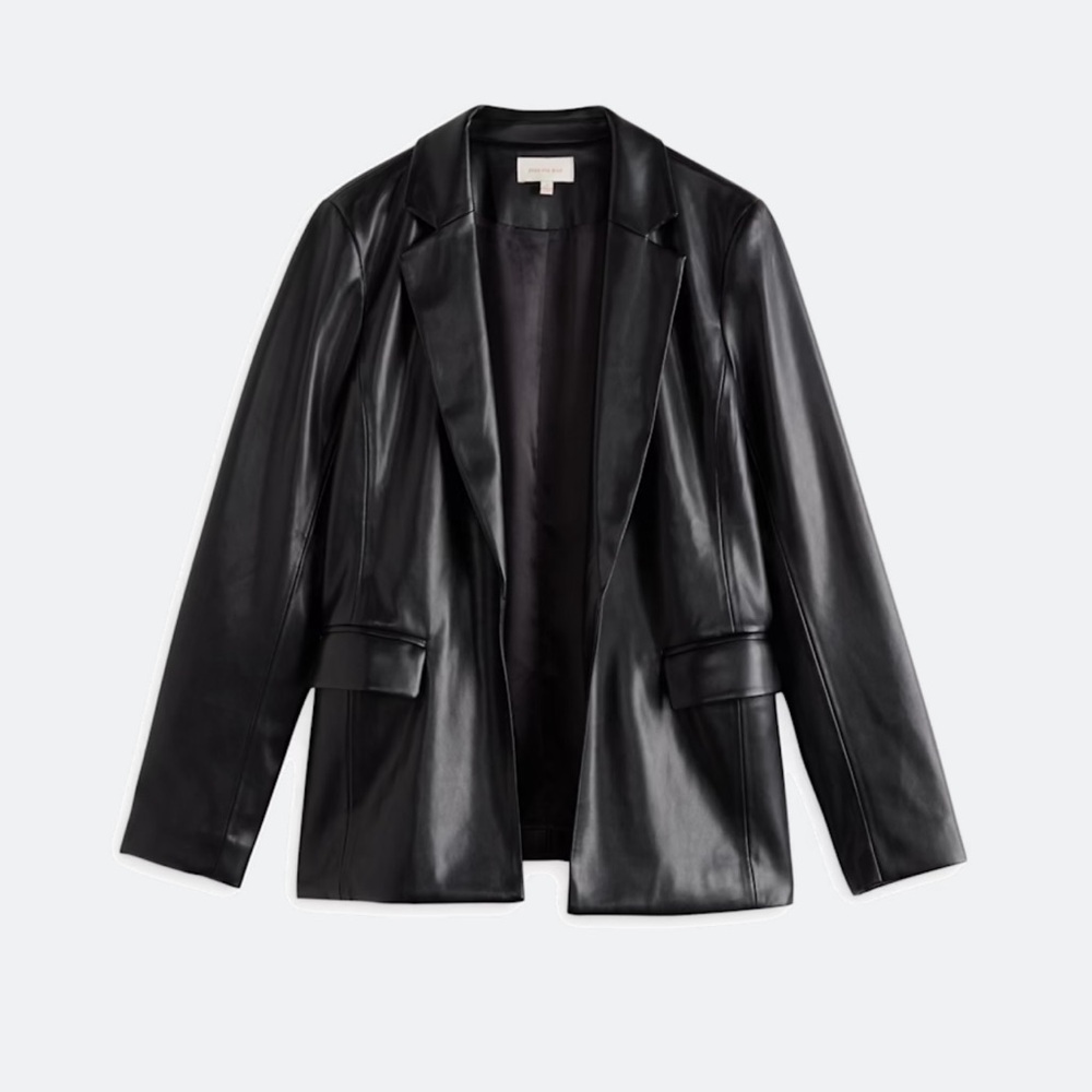 Skies Are Blue Black Faux Leather Boyfriend Blazer L
